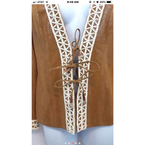 ST JOHN COUTURE Coated Lamb Leather Triple Tie Jacket Size 12 Like New - Picture 7 of 7